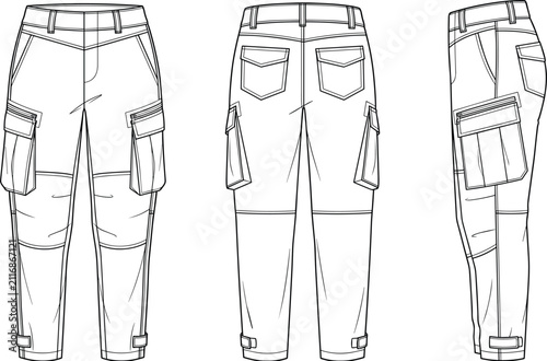 Cuadro en lienzo Womens multi pocket cargo pants technical utility trousers adjustable ankle stra
