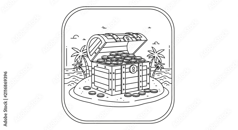 Fototapeta premium treasure chest filled with gold coins on beach