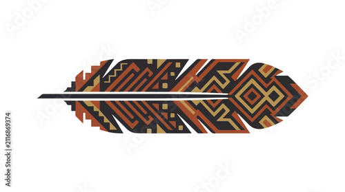 Decorative Native American Feather with intricate geometric patterns in warm earth tones for cultural or artistic use