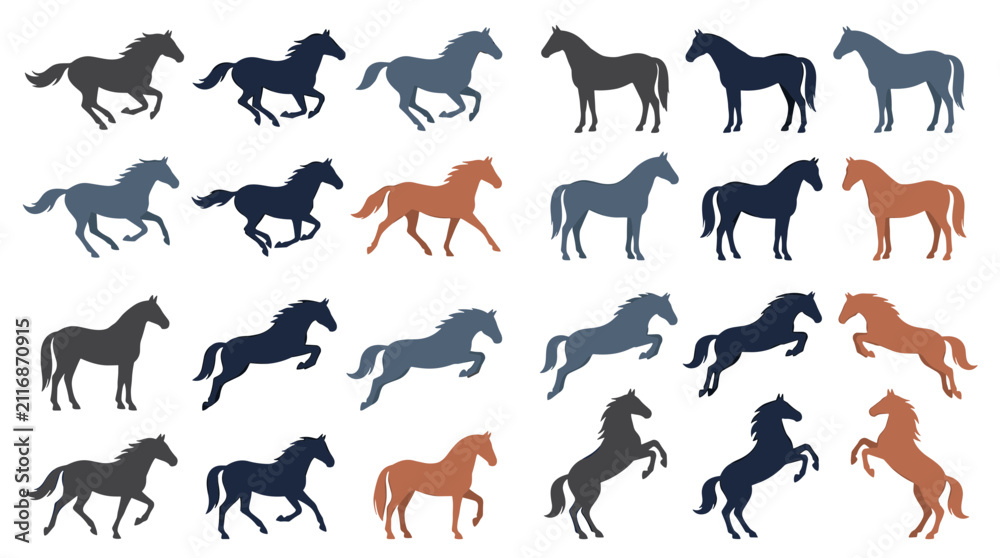 Fototapeta premium Horse Silhouette Collection Vector Illustration Set
