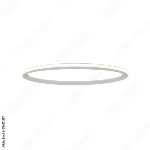 Modern round LED ceiling light. Minimalist circular lamp fixture isolated on white background.