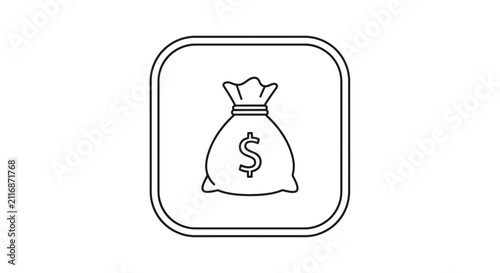 Money Bag Icon - Outline Illustration with Dollar Sign