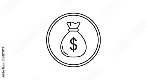 Money Bag Icon - Simple Line Art Dollar Sign Symbol