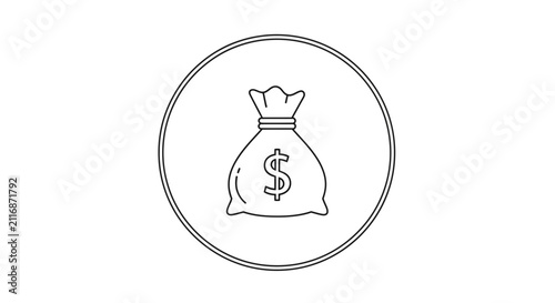 Money Bag Icon - Simple Line Art Symbol for Finance and Wealth