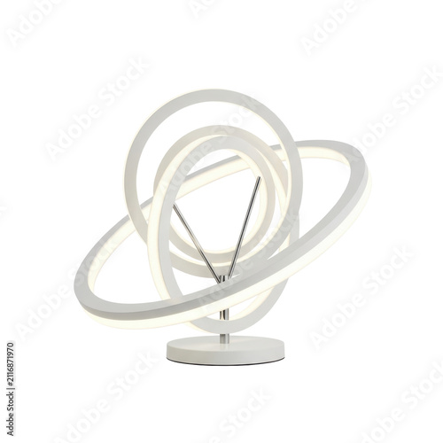 Modern LED table lamp. Abstract circular desk light isolated on white background.