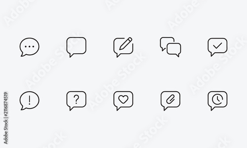 Speech bubble line editable icon set