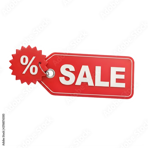 Red sale tag with a percentage sign isolated on a black background for marketing and retail promotions