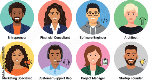 Professional Business Career Avatar Vector Set Featuring Modern Occupation and Corporate Profile Icons