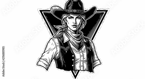 Cowgirl Portrait, Western Wear, Grunge Style Illustration