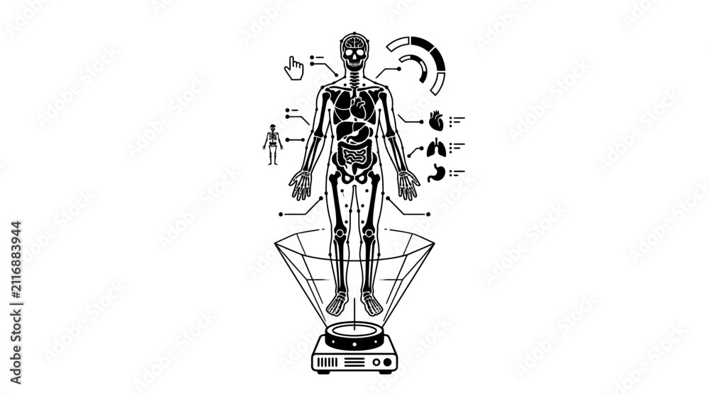 Fototapeta premium Human Body Hologram Scan Medical Anatomy Vector Illustration