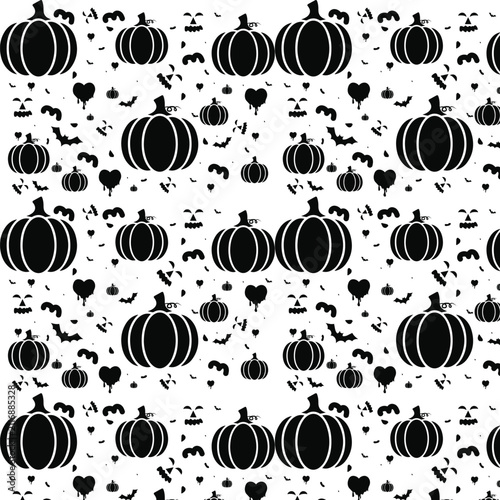 Halloween Seamless Pattern with Pumpkins, Bats and Spooky Elements