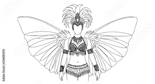 Fotografía Carnival Costume Design: Butterfly Wings, Feather Headdress, and Embellished Out