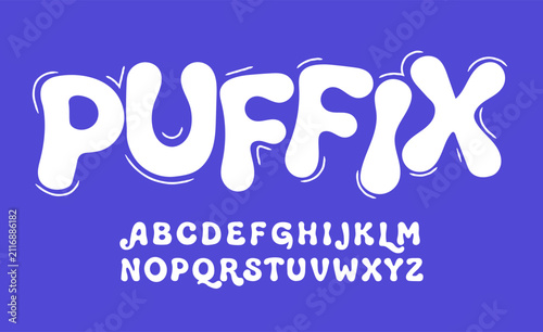 Puffy bubble alphabet font with playful rounded uppercase lettering for cartoon, kids, and fun design