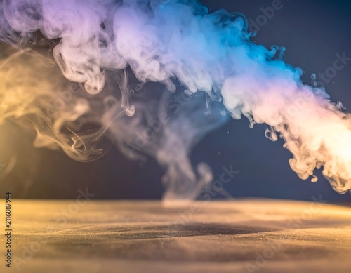 Colorful smoke plumes swirling over a dark textured surface background