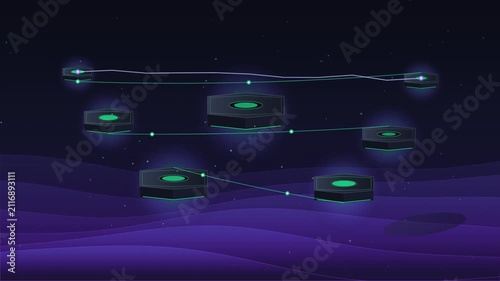 Glowing digital nodes connected by lines in a futuristic cyber space
