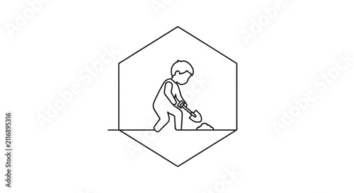child playing with dog in hexagon