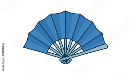 Blue pleated folding hand fan for personal cooling.