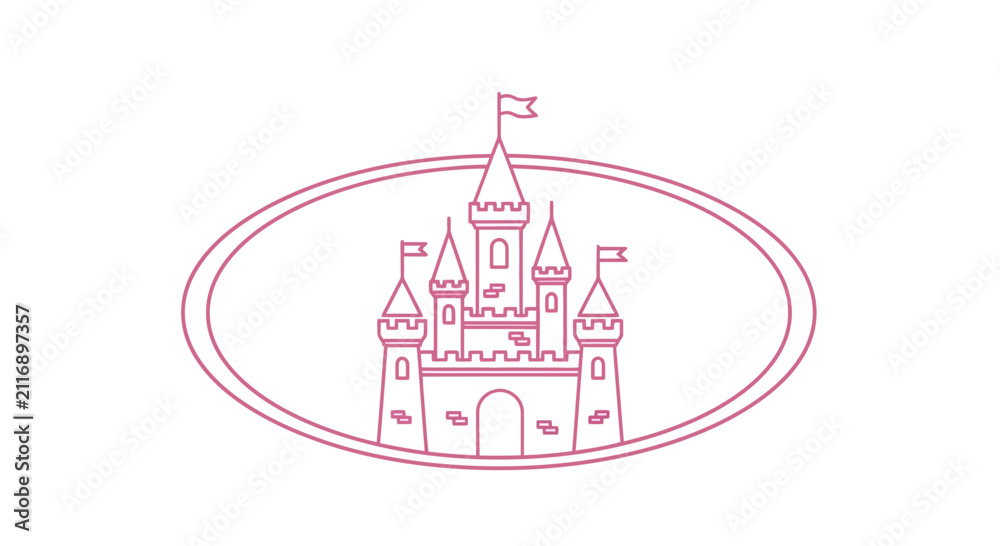 Fototapeta premium castle, pink line art, fairy tale