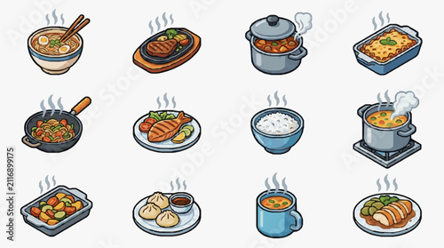 Assorted Illustrations of Delicious Dishes and Cooking
