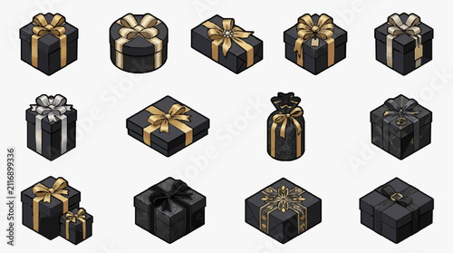 Assorted Luxury Gift Boxes with Golden Ribbons and Bows