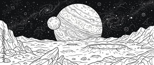Obraz na plátně Alien Planet Landscape with Giant Gas Giant and Moon