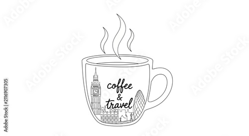 Coffee and Travel Sketch: London Landmarks in a Mug