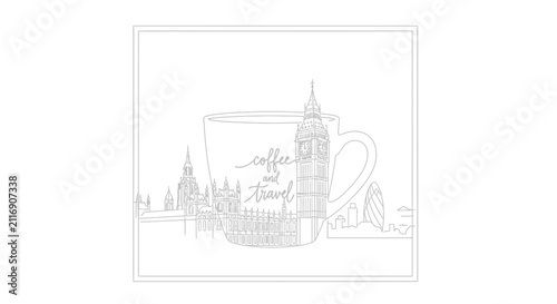 coffee and travel, london cityscape, illustration