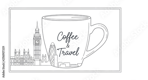 coffee and travel, city skyline, cup