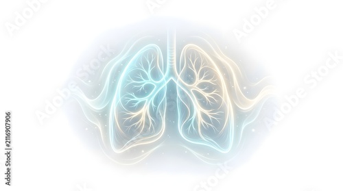 Anatomical human lungs with glowing light and energy trails
