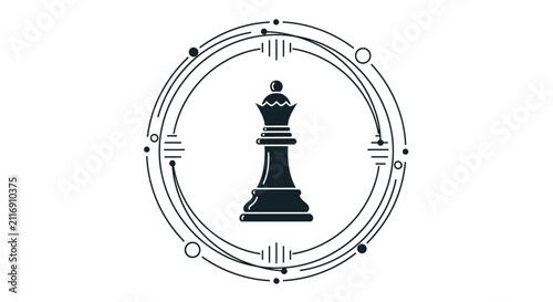 Chess Queen Silhouette in Futuristic Circle Frame, Strategy Concept Icon