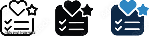 Fotografie Favorite list icon set with heart and star shapes in various styles