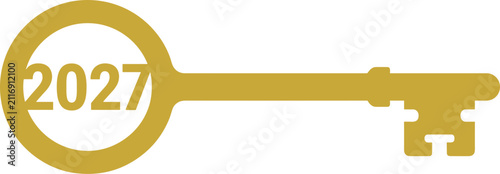 Golden Key to the Year 2027 Concept Vector Graphic for New Year Resolutions, Business Success, Opportunities, and Vision Planning