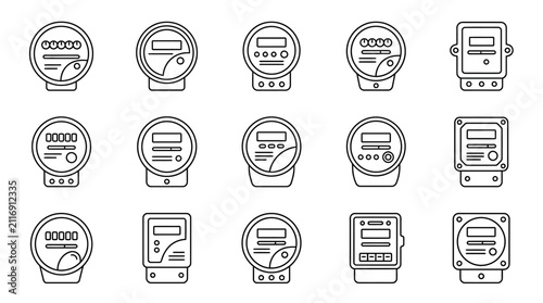 Collection of digital electric meter icons for utility and energy concepts