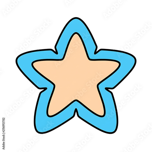 Stylized Blue and Peach Colored Star Icon with Thick Black Outlines for Game Rewards and Rating Systems