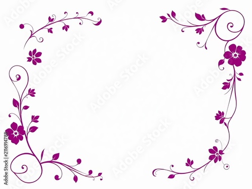 Elegant floral corner border design with swirling vines and leaves silhouette isolated on white background, border, whimsical
