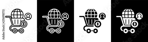 Commerce white and black icon set design