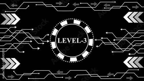Futuristic Digital Network Flow with Level 3 Indicator and Neon Arrows Data Transfer Technology,4k animation video....