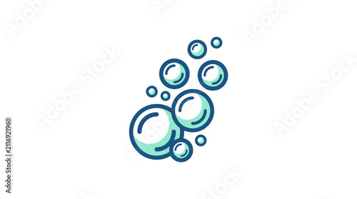 Fotografía Collection of shiny blue bubbles floating.