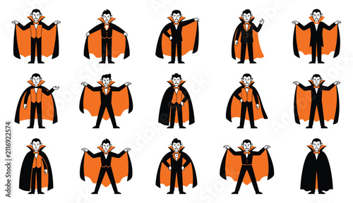 Quadro su tela Set of cute vampire characters with various poses for halloween celebration desi