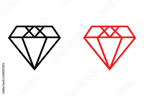 Diamond icon vector illustration, simple line art design of a gemstone symbol, jewelry sign for web and mobile applications