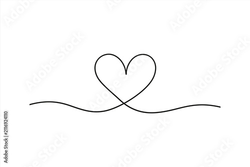 Continuous line drawing of a heart shape, romantic symbol, vector illustration