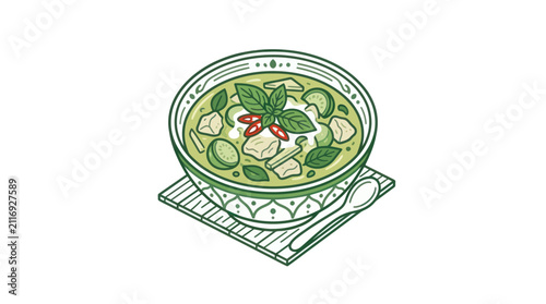 Foto Delicious bowl of green vegetable soup.