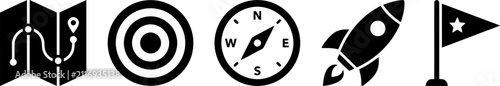 Planning and strategic goal achievement icon set