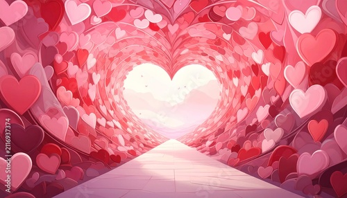 Hearts. Valentine's Day abstract background with hearts tunnel. Concept valentine's day, anniversary, mother's day, marriage, invitation e-card. Happy Valentines Day Background Heart.