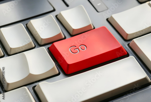 Red go button on a computer...