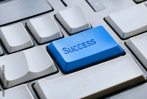 Blue success button on a co...