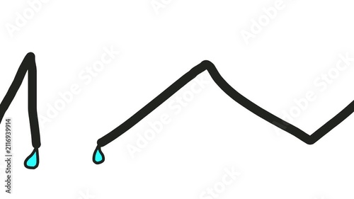 Angular springs or structures are compressed and stretched with water droplets at the tips.