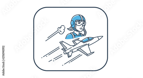 Female Pilot with Jet Fighter - Vector Icon