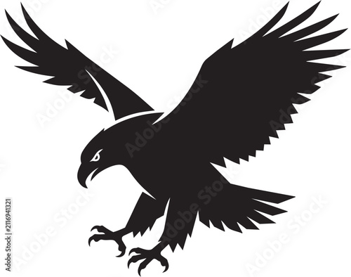 Black Eagle Silhouette With Spread Wings Isolated On White Background