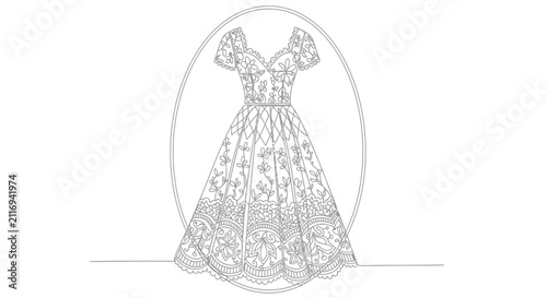 detailed line art of a wedding dress